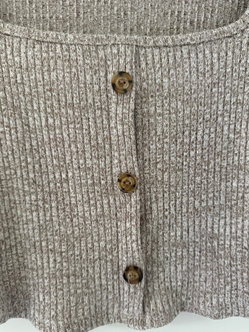 FASHION NOVA Ribbed Button-Front Square Neck Long Sleeve Crop Top Taupe EUC - Picture 6 of 10